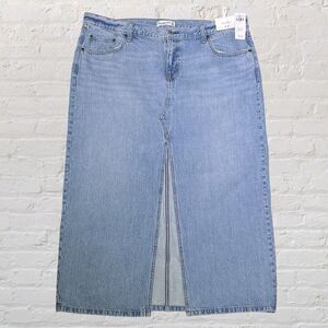 Abercrombie & Fitch Low Rise Denim Maxi Skirt Size 34/18 High Slit Boho NWT‎